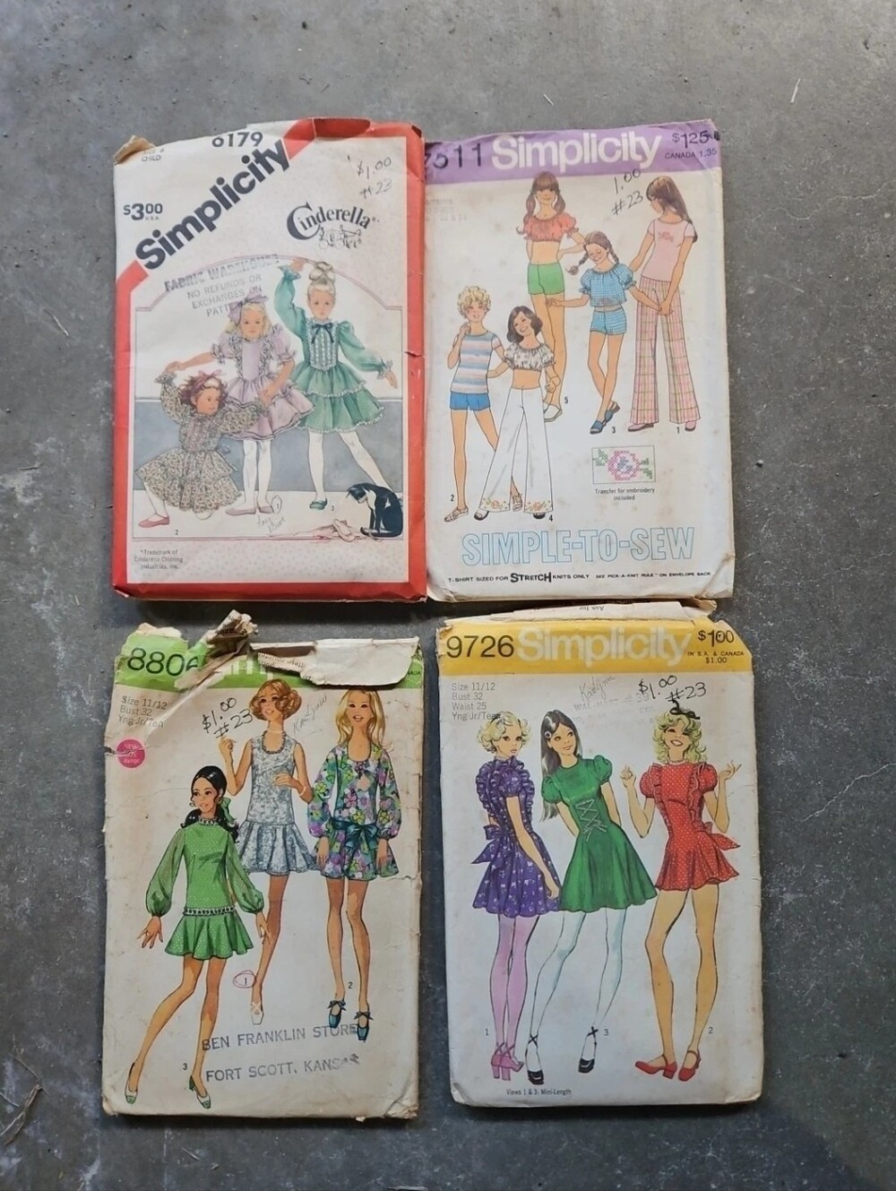 Lot Of 4 Vintage Retro 1970’s Clothing Sewing Patterns- Bell Bottoms,  Unchecked